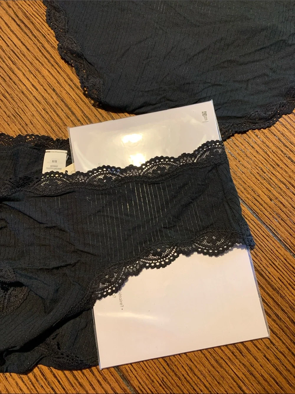 Aerie Women's Black Lace-Trim Boy brief Panties - Black two pairs